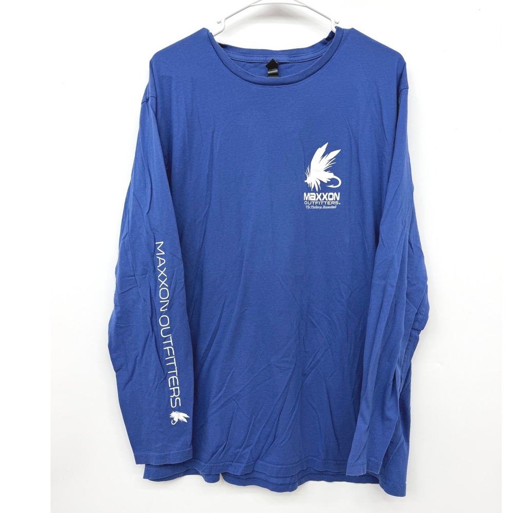 Maxxon Outfitters Long Sleeve Fly Fishing Graphic T-Shirt Mens XL Blue‎